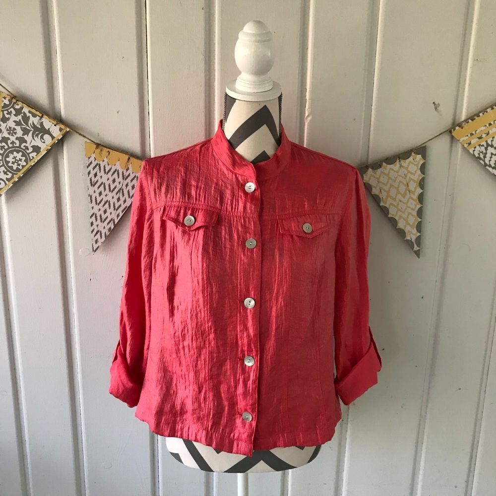 Ruby Rd. Petite Button Down Coral Shimmer Jacket - image 1